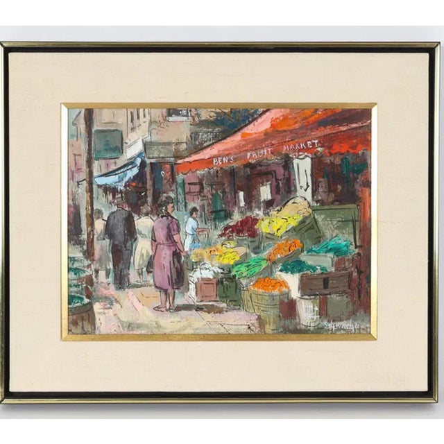 George Schwacha Jr, Modernist Oil Painting George Schwacha Brooklyn Street Scene Fruit Market WPA, c.1940's For Sale
