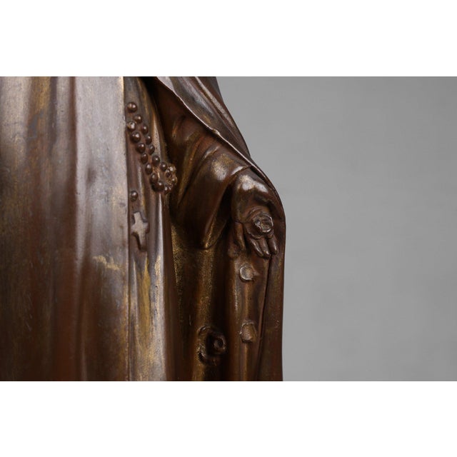 Brown Large Holy Maria Statue in Bronze Painted Plaster, Belgium, 1930s For Sale - Image 8 of 12