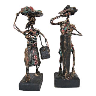 1970s Pair of Dominican Brutalist Wire Figural Sculptures by Serraty For Sale