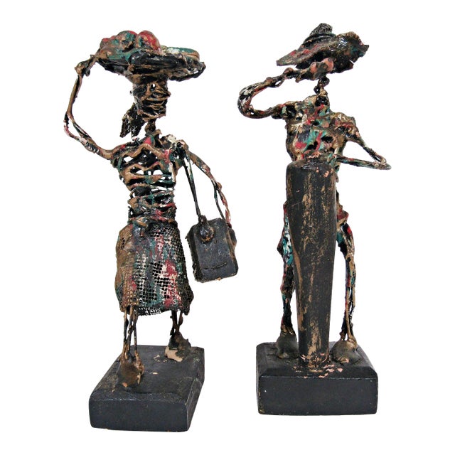 1970s Pair of Dominican Brutalist Wire Figural Sculptures by Serraty For Sale