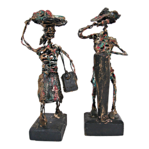1970s Pair of Dominican Brutalist Wire Figural Sculptures by Serraty