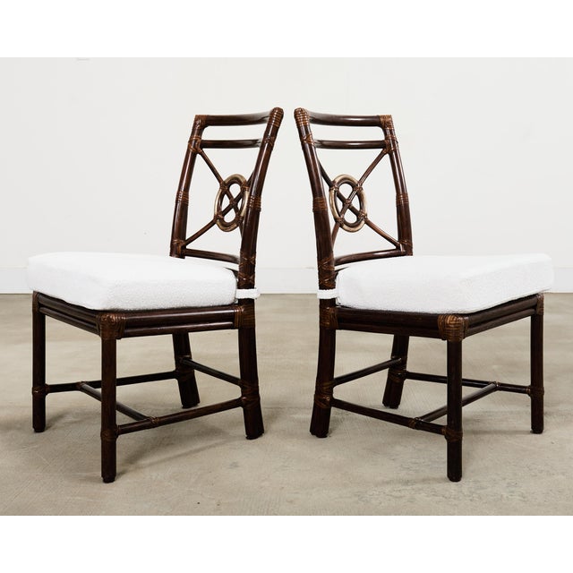 Late 20th Century Set of Four McGuire Rattan Target Dining Chairs in Boucle For Sale - Image 5 of 18