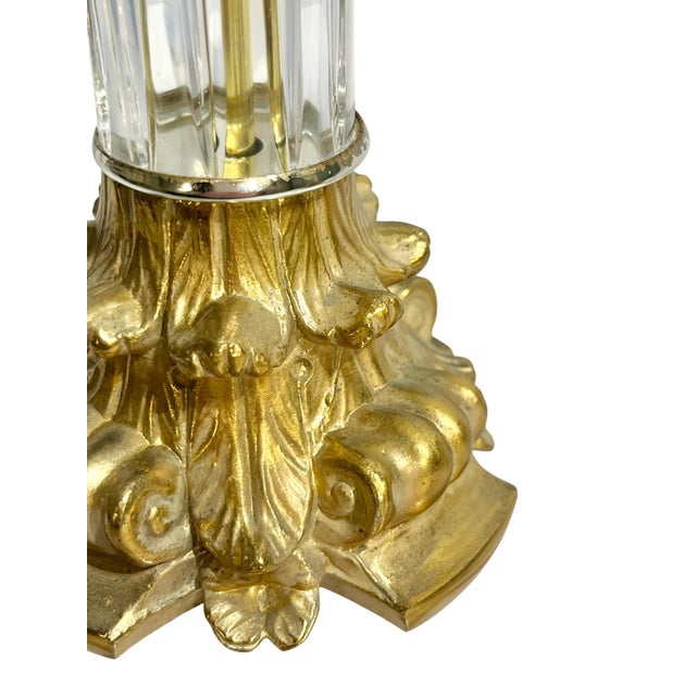 Vintage Fluted Glass Corinthian Column Lamps With Lucite Bases - a Pair For Sale - Image 11 of 18