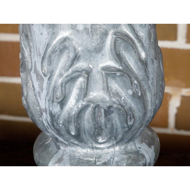 Metal Zinc Crowned Acorn 1920s Decorative Element Mounted on Circular Lucite Base For Sale - Image 7 of 12