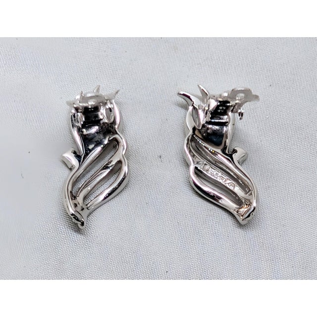 Vintage Signed Polcini Rhodium Plated Clear Rhinestone Clip Earrings-2 Pieces For Sale In Philadelphia - Image 6 of 7