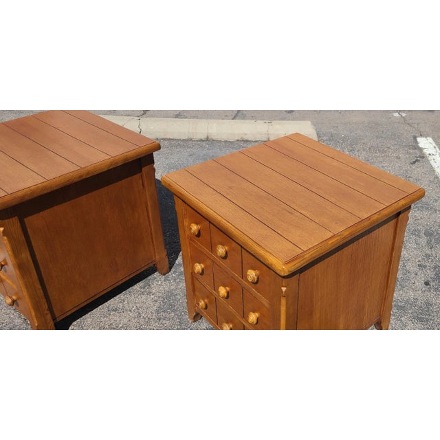 Wood 1980s Large Scale Pair of Oak Mission Style Nightstands With 3 Drawers For Sale - Image 7 of 8