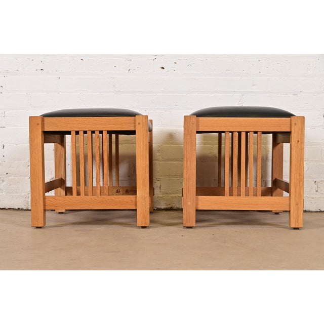 Brown Stickley Mission Oak Arts & Crafts Stools or Ottomans, Pair For Sale - Image 8 of 10