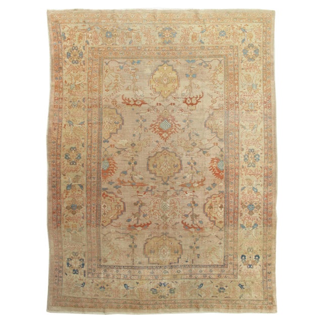 Antique Persian Sultanabad Carpet, Wool Ivory, Lt Blue Oriental Rug Hand Knotted For Sale - Image 13 of 13