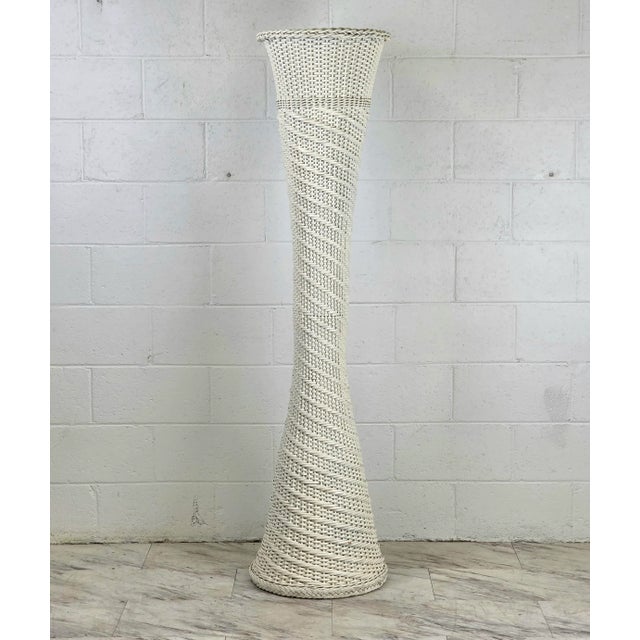 This Towering White Wicker Plant Stand Is Just Waiting To Display Your Favorite Plants! Would Look Great With A Pothos Or...