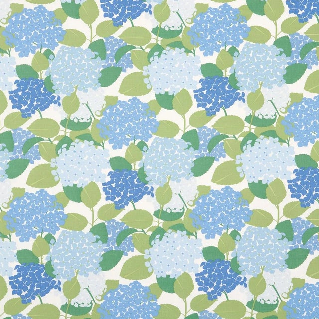 Sample - Schumacher Hydrangea Fabric in Porcelain For Sale