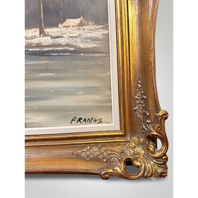Dutch School, Winter River Landscape, Oil Painting For Sale - Image 3 of 4