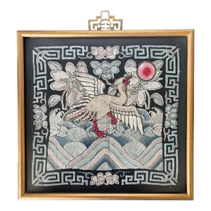 Exhibited Framed Chinese Qing Dynasty Embroidered Fifth Rank Badge