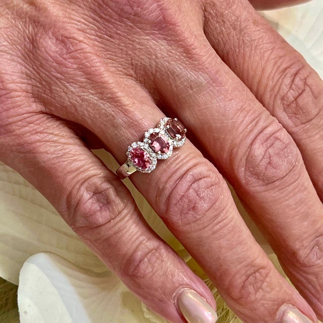 Traditional Natural Tourmaline Diamond Ring 14k W Gold 1.58 TCW Certified For Sale - Image 3 of 10