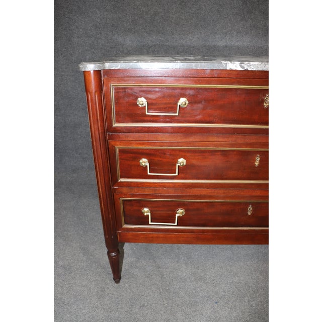 Antique French Louis XVI Style Brass Mounted Marble Top Commode For Sale - Image 14 of 15