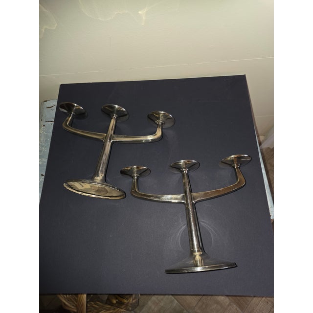 Mid Century Modern Silver Candelabras For Sale - Image 10 of 10
