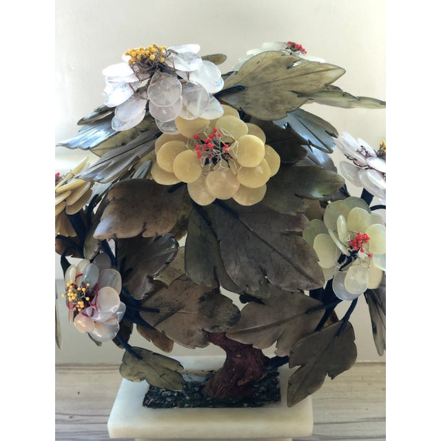 1960s Chinese Jade & Semi-Precious Stone Potted Bonsai in Bloom Table Sculpture For Sale In Houston - Image 6 of 10