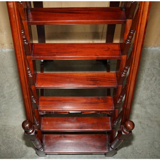 Tall Antique Georgian Style Mahogany Library Steps With Gallery Rail - 5'7" For Sale - Image 14 of 18