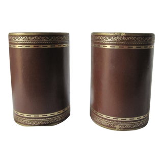 Vintage Brown and Gold Leather Bookends- a Pair For Sale