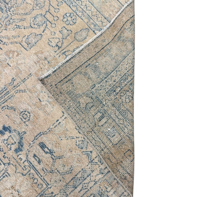Antique Rug 4x7 | Faded Ivory & Blue With Stylized Geometric & Floral Motifs For Sale - Image 4 of 5