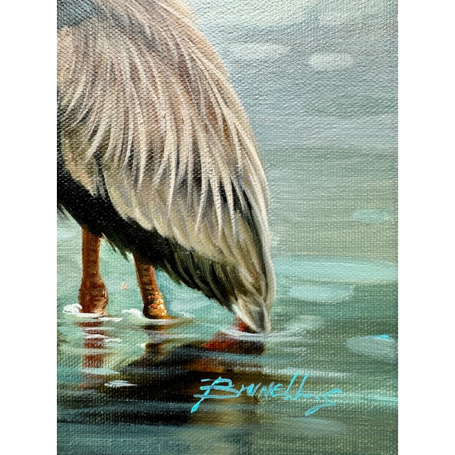 Coastal Blue Heron Coastal Original Oil on Canvas, Unstretched by Brunehylis For Sale - Image 3 of 4