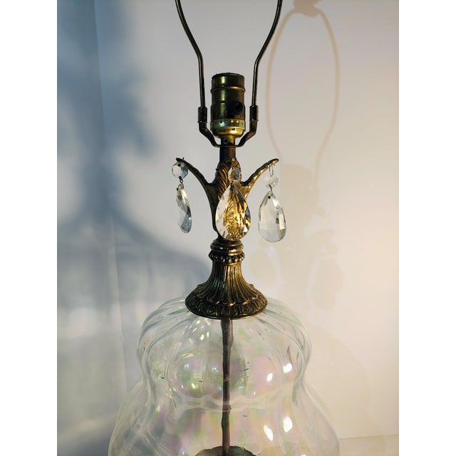 Vintage Hollywood Regency Glass and Brass Lamp Crystal Table Lighting For Sale - Image 9 of 10