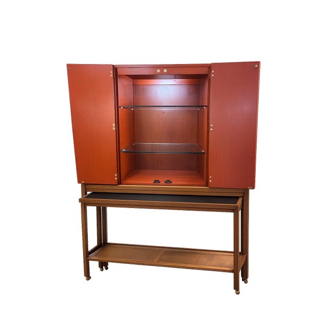 1966 Mid-Century Modern Expanding Bar Cabinet With Pull-Out Serving Console For Sale - Image 4 of 12