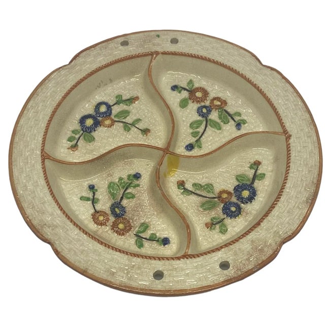 Vintage Divided Ceramic 8” Hand Painted Dish Plate Majolica Style K Maker’s Mark Japan 1940’s. Beautiful divided dish...