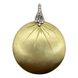 Vintage 18k Gold Florentine Finish Diamond Disc Pendant For Sale