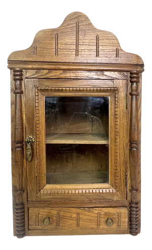English Victorian Style Carved Elm Wood Wall Cabinet, 1900s