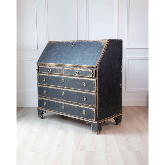 19th Century Period Gustavian Slant-Front Desk with Black Exterior and Blue Interior For Sale - Image 11 of 13
