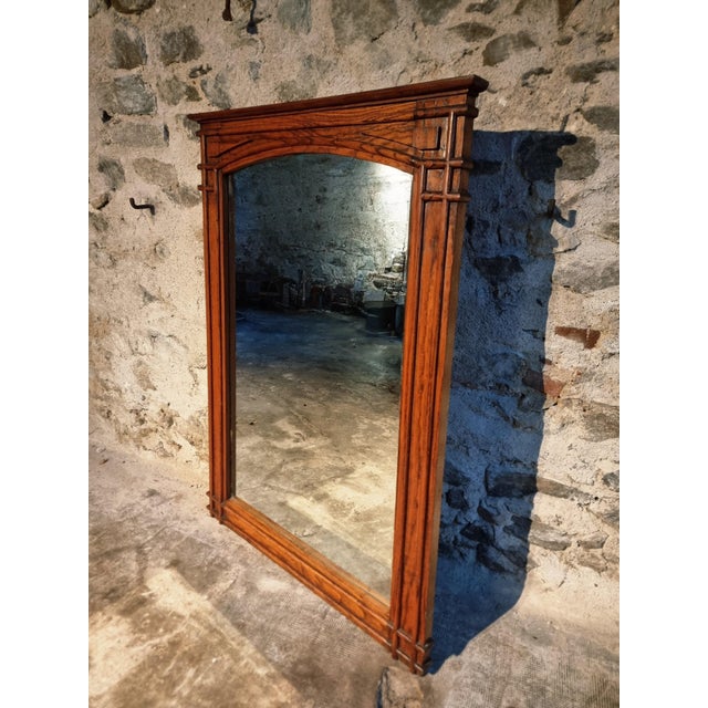 Antique French Oak Mirror with Beveled Glass, 1920s For Sale - Image 11 of 14