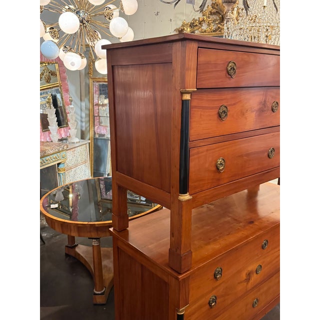 Wood Pair of French Empire Walnut Commodes For Sale - Image 7 of 11