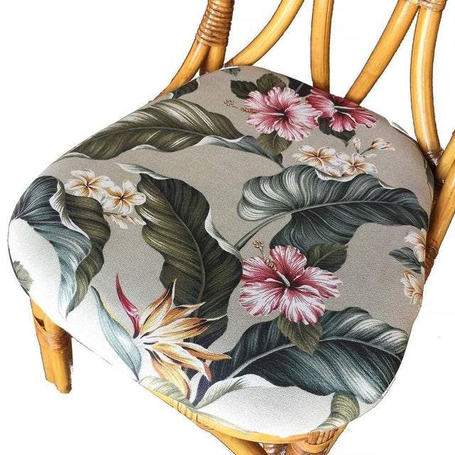 1950s 1950s Restored Rattan Dining Side Chair With "Hour Glass" Back- Set of 4 For Sale - Image 5 of 6