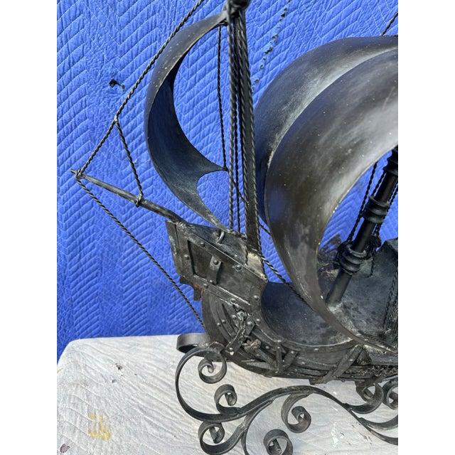Vintage Hand Forged Black Metal Pirates Ship For Sale - Image 4 of 10
