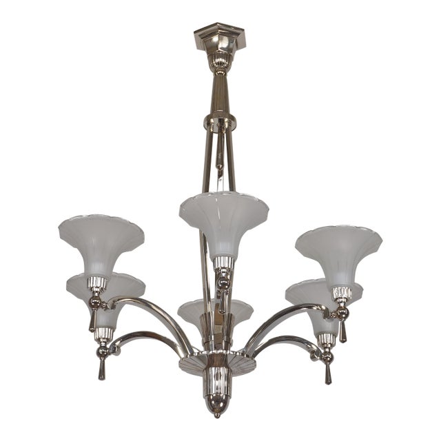 French Art Deco Chandelier by Petitot & Degue 1930 France For Sale