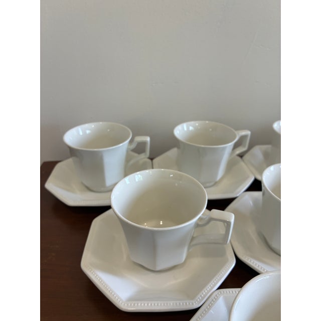 White Vintage Johnson Brothers Heritage White Ironstone Cups & Saucers — Set of 10 For Sale - Image 8 of 16