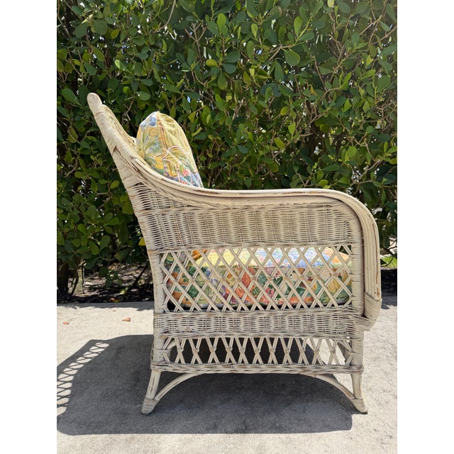 Vintage Henry Link Distressed Painted Wicker Armchair For Sale In Naples, FL - Image 6 of 12