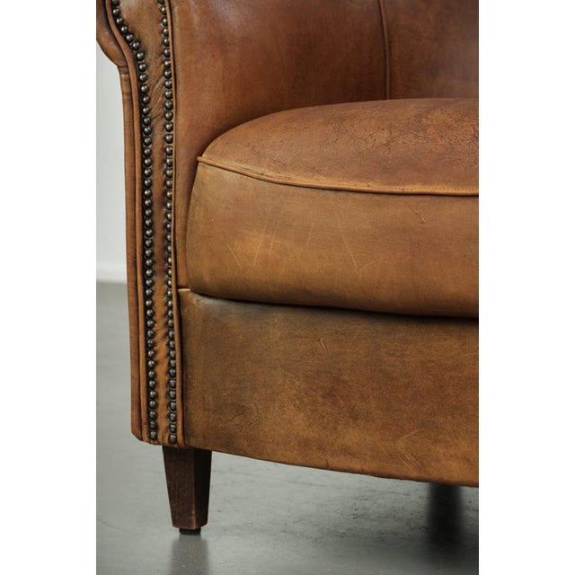Vintage Worn Sheepskin Club Armchair For Sale - Image 12 of 14