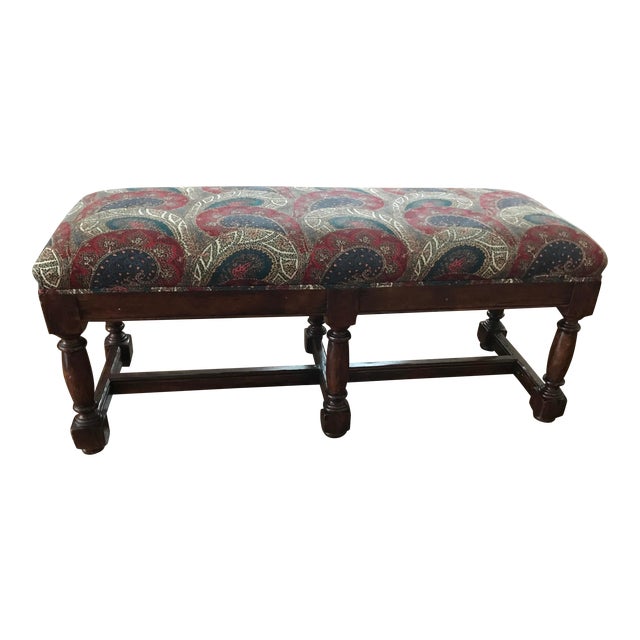 Late 20th Century Vintage Paisley Upholstered Wood Frame Bench Chairish
