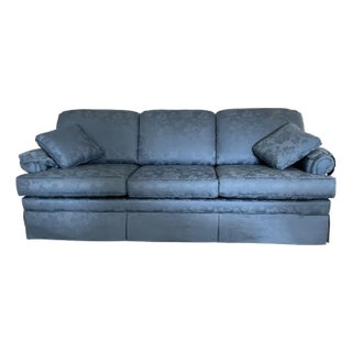 Damask Blue Fabric Sofa With 2 Pilows For Sale