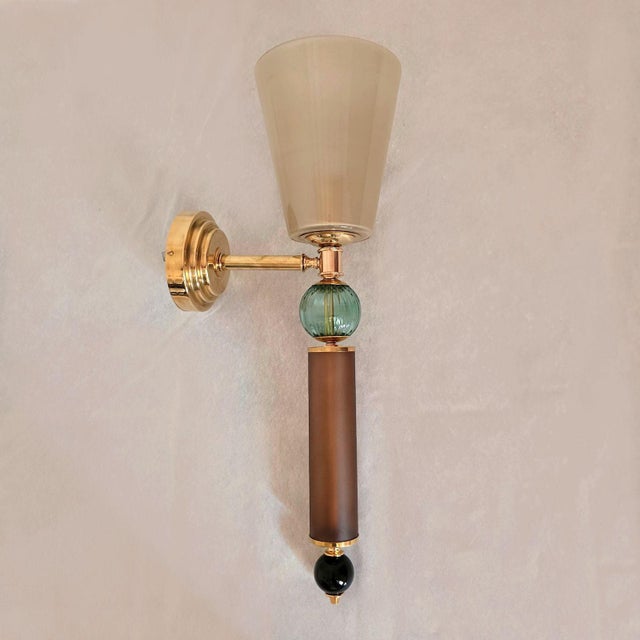 1990s 1990s Tobacco, Aqua Blue Murano Glass Sconces For Sale - Image 5 of 11