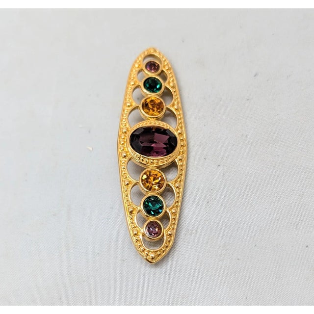 Napier Vintage Signed Napier Goldtone Faux-Amethyst, Citrine & Emerald Brooch For Sale - Image 4 of 6