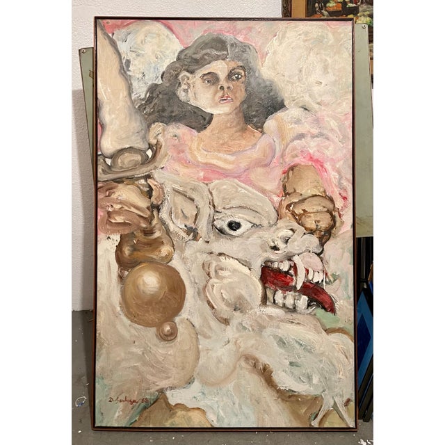 Expressionism Diego Barboza, Large Venezuelan Expressionist Oil Painting Diego Barboza Latin American Master, 1988 For Sale - Image 3 of 12