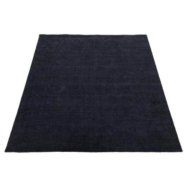 Modern Indian Cut & Loop Wool & Bamboo Silk Rug in Charcoal / Obsidian 9x12 For Sale In New York - Image 6 of 12