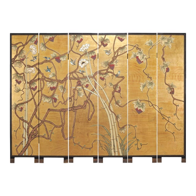 Chinese Export Flora and Fauna Gilt Coromandel Screen 8 Ft For Sale