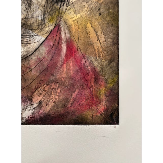 1995 Rachel Nichols abstract color etching with monotype. Pencil signed and titled. Signature partially erased.