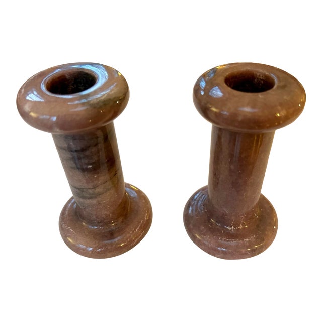 1980s Pink Granite Candlesticks - a Pair For Sale