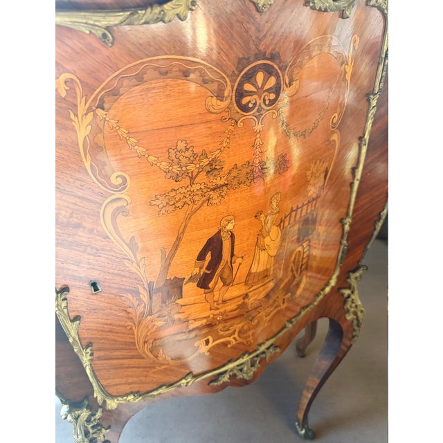 French Provincial 1900-1909 Louis XV French Empire Ormolu Mounted Marquetry Wood Tall Chest For Sale - Image 3 of 9