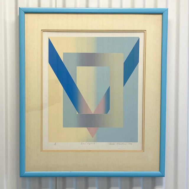 Vintage dated and signed 1986 Debbi Nathan screenprint titled "Blue Lights I" & "Blue Lights II". In original frames in...