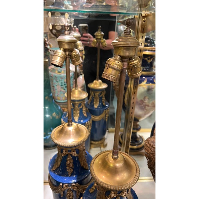 19th Century Gilt Bronze Mounted Eggshell Blue Glazed Porcelain Table Lamps - A Pair For Sale - Image 9 of 9
